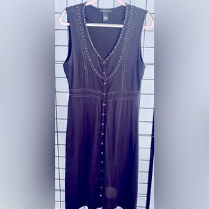 BCBGMaxAzria black button down midi dress with silver button and beading EUC
